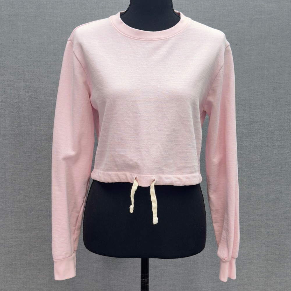 American Apparel Pink French‎ Terry Cropped Drawstring Sweatshirt Size XS